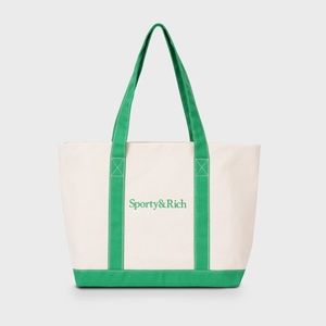 Sporty & Rich Cream and Green Canvas Tote Bag